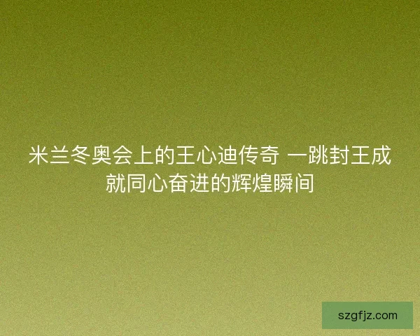 米兰冬奥会上的王心迪传奇 一跳封王成就同心奋进的辉煌瞬间 米兰冬奥会上的王心迪传奇 一跳封王成就同心奋进的辉煌瞬间